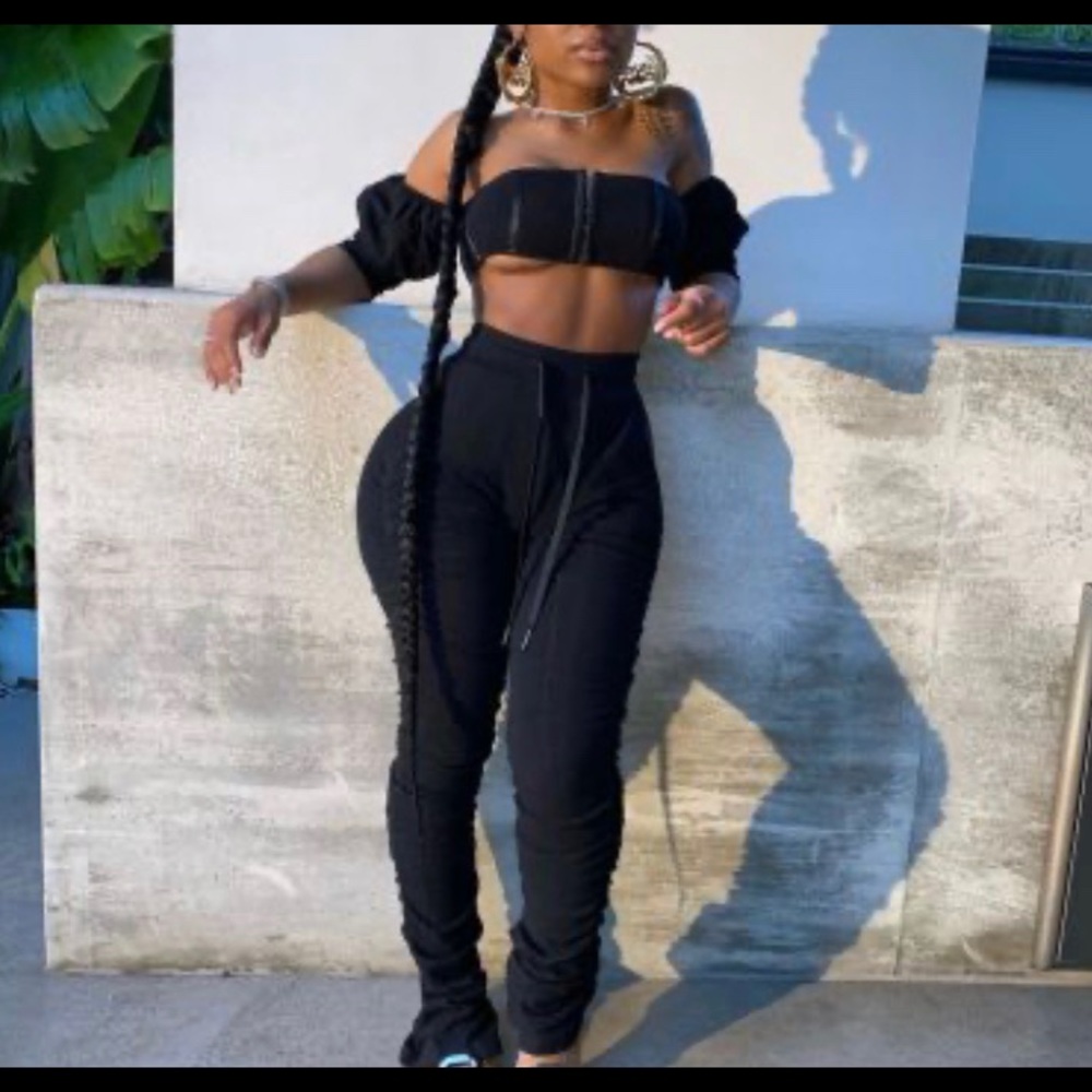 Black 2 piece stacked pants set